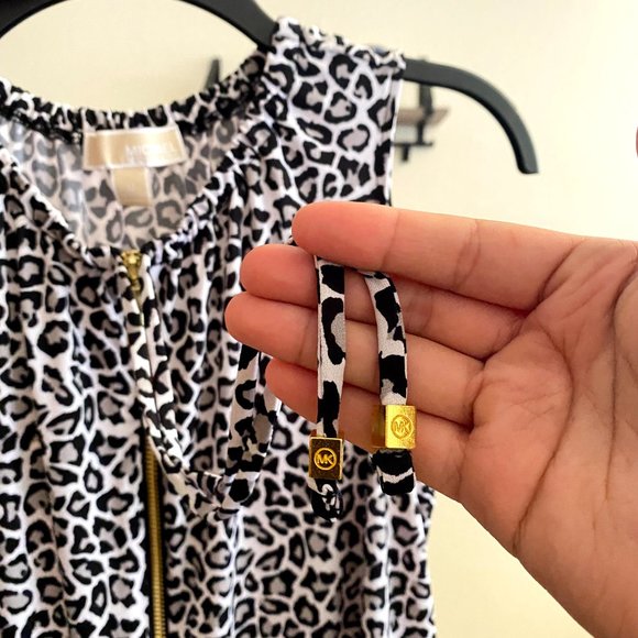 Michael Kors sz:M Black White Leopard Animal Print Sleeveless Zip Dress - Picture 6 of 11